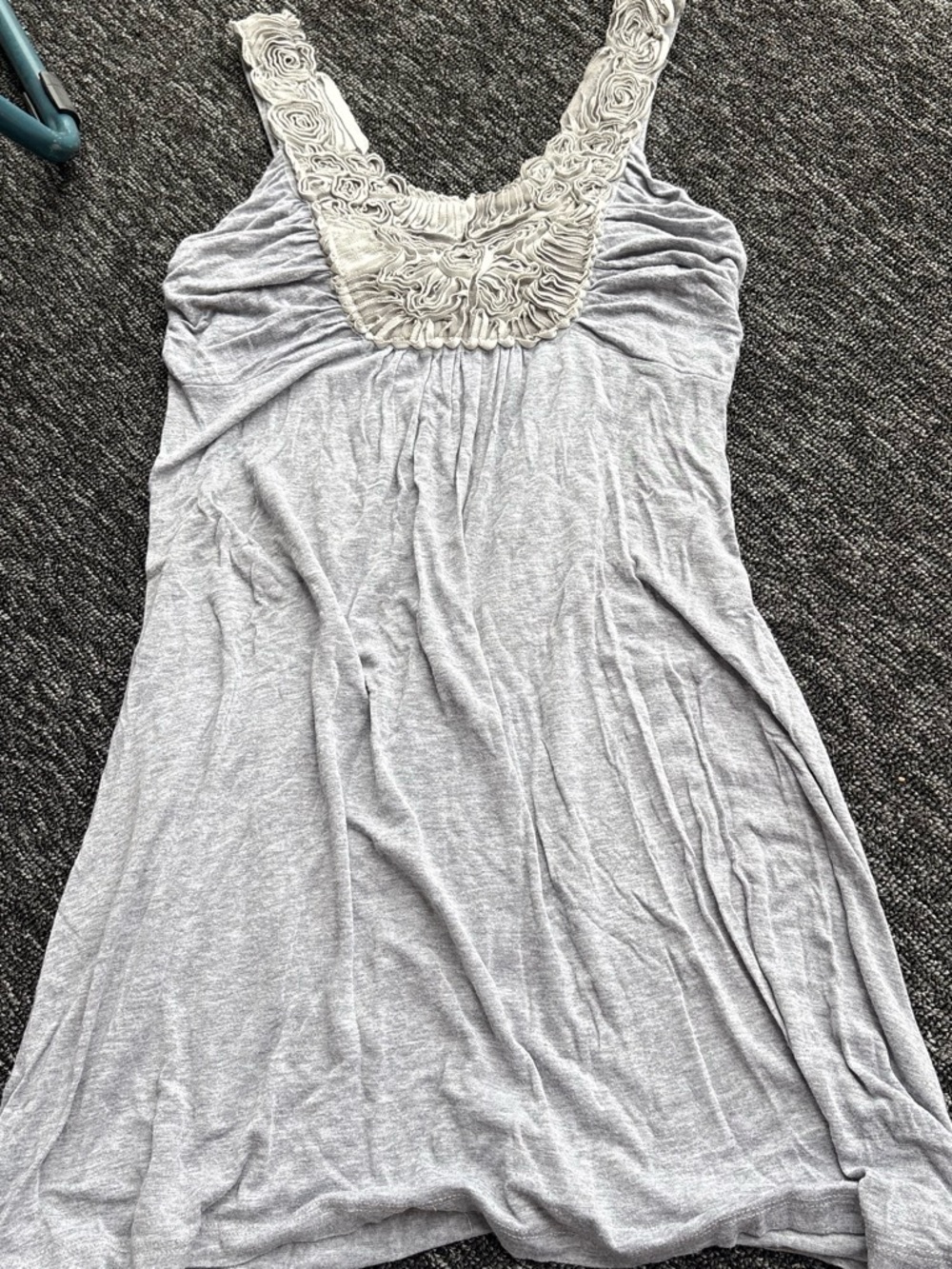 Soprano Light Gray Midi Dress with Cream Rosette Yoke